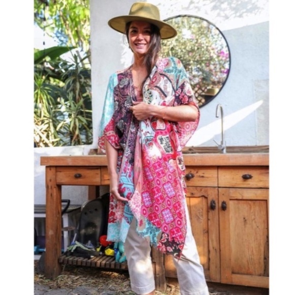 Accessories - Mint Boho Patchwork Floral Bohemian Kimono Wrap Coverup Open Top Casual Spring